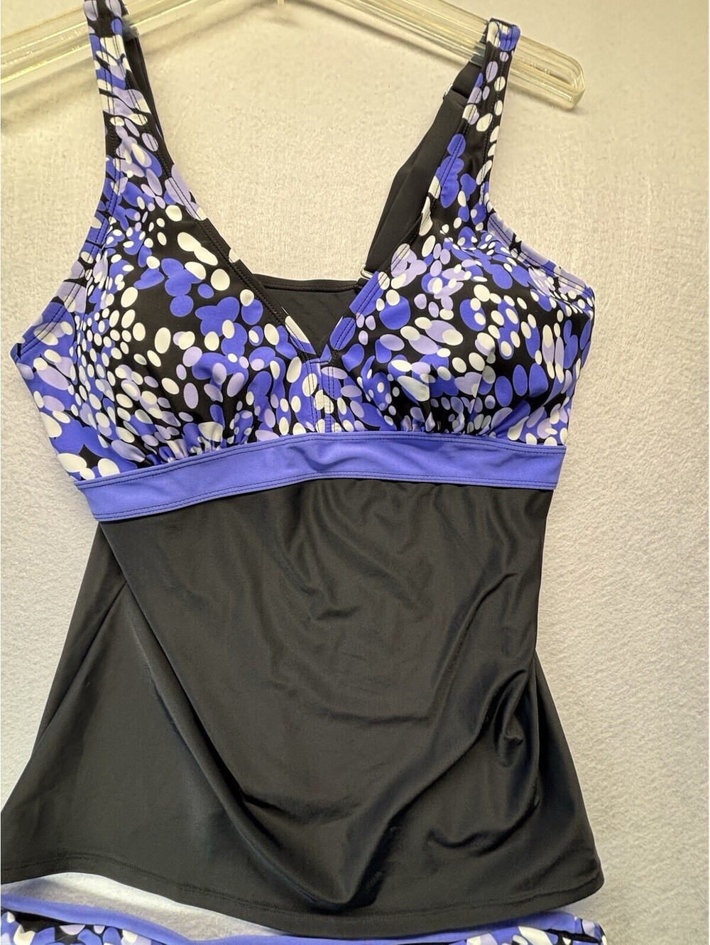 Women’s Tankini Swimsuit Set Black Purple Blue Polka Dot Swim Dress Shorts XL - Picture 2 of 10